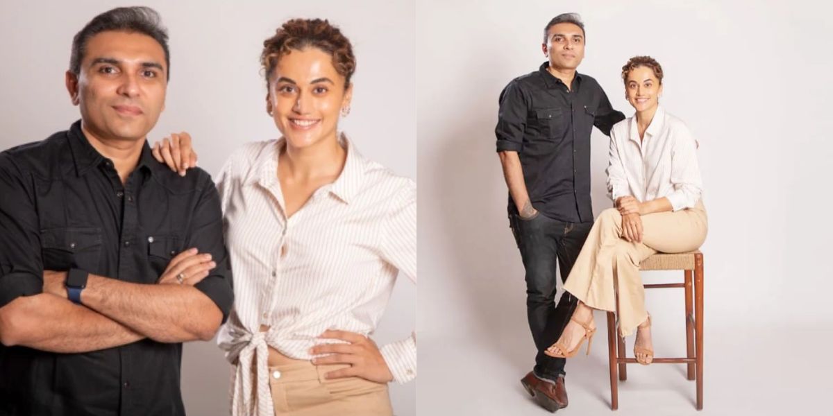 Taapsee Pannu and Pranjal Khandhdiya step into the new office of their production house, Outsiders Films